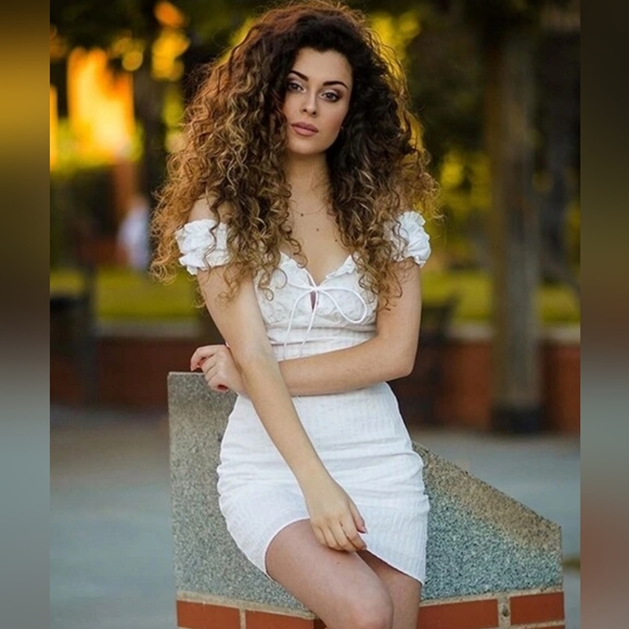 ZARA Sweetheart Neck Puff Sleeve Ruch Frill Trim Tie Front Mini Dress - Picture 2 of 8